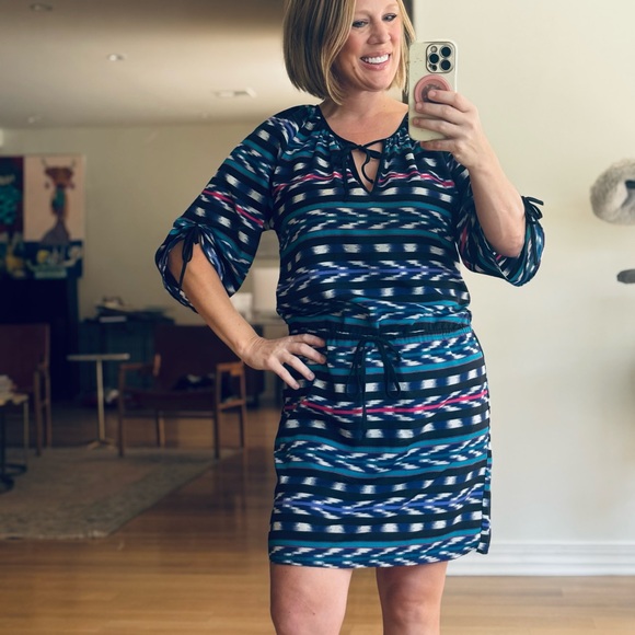 Yumi Kim Size Medium Above Knee Aztec Blue and Black Patterned Dress Mini Women - Picture 1 of 15